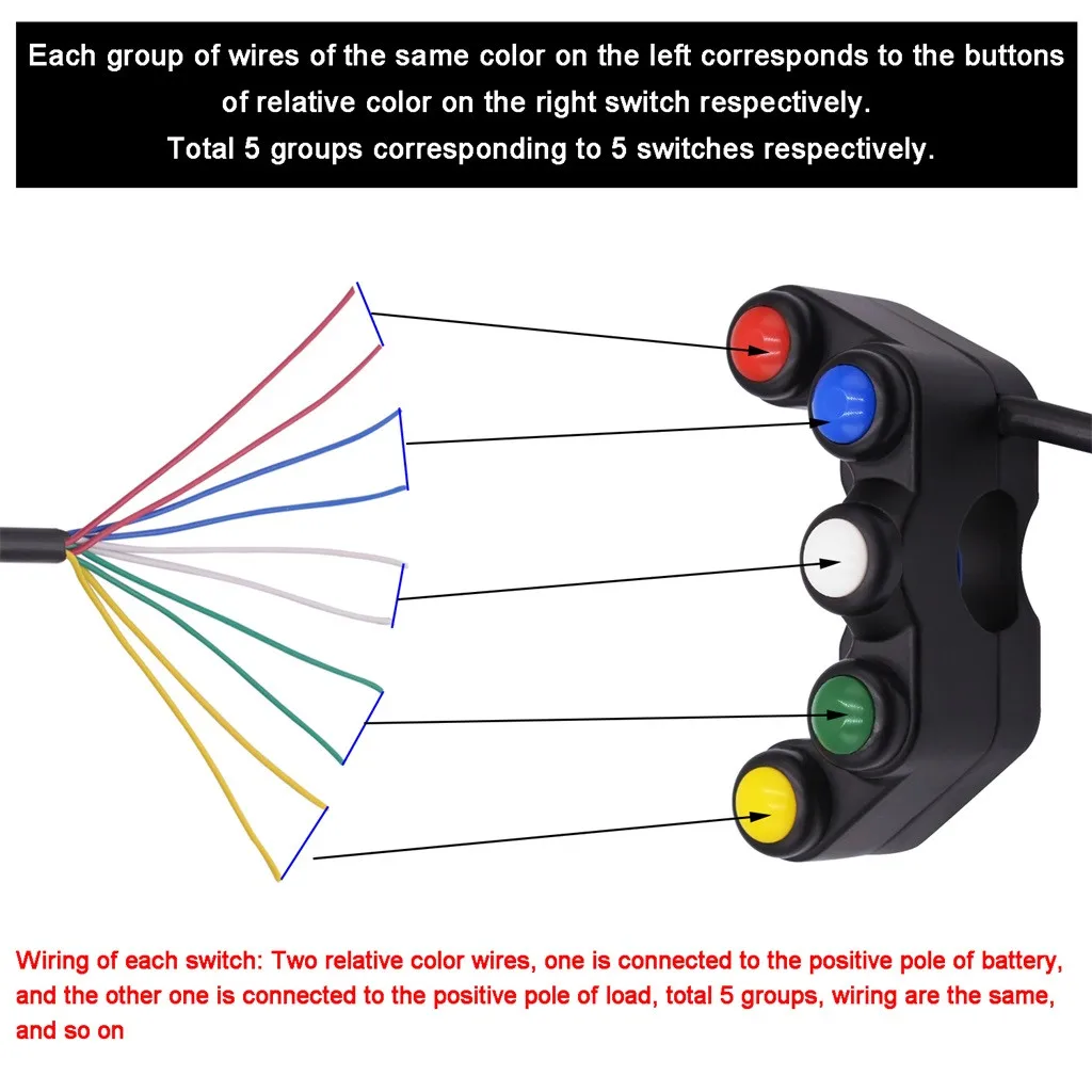 Универсальный Высококачественный Прочный Алюминиевый 5 кнопочный переключатель для мотоцикла водонепроницаемый 22 мм руль противотуманных фар переключатель#30