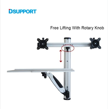 

WS09 Wall Mount Ergonomic Full Motion Sit-stand Dual Screen 13"-24"Monitor Holder Gas Spring Arm With Foldable Keyboard Tray