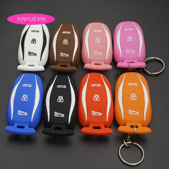 Xinyuexin Silicone Car Key Cover Case For Tesla Model S 75d 90d P100d Smart Remote Key Case Wallet Keychain 3buttons Car Styling In Key Case For Car