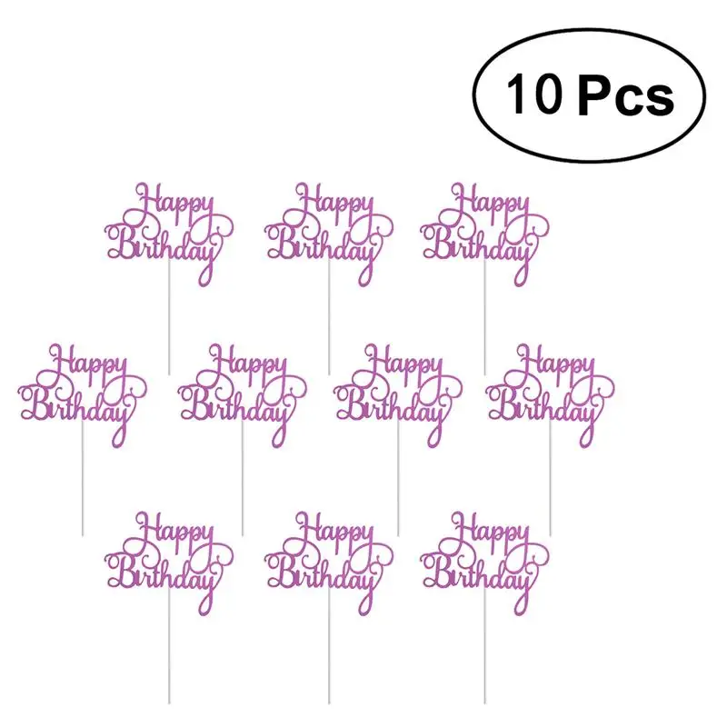 

10 Pcs Happy Birthday Sparking Glitter Cake Topper Creative Dessert Decorations Party Supplies