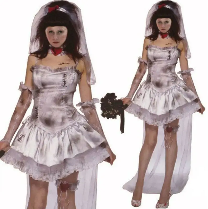 Women Halloween Costume Fancy Dress Adult Bride Zombie Outfits Ghost Cosplay