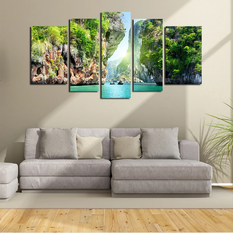 5 Panels Canvas Wall Decor Decals Scenery Wall Art Oil Painting Landscape Artwork for Living Room Wall Decorations (4)
