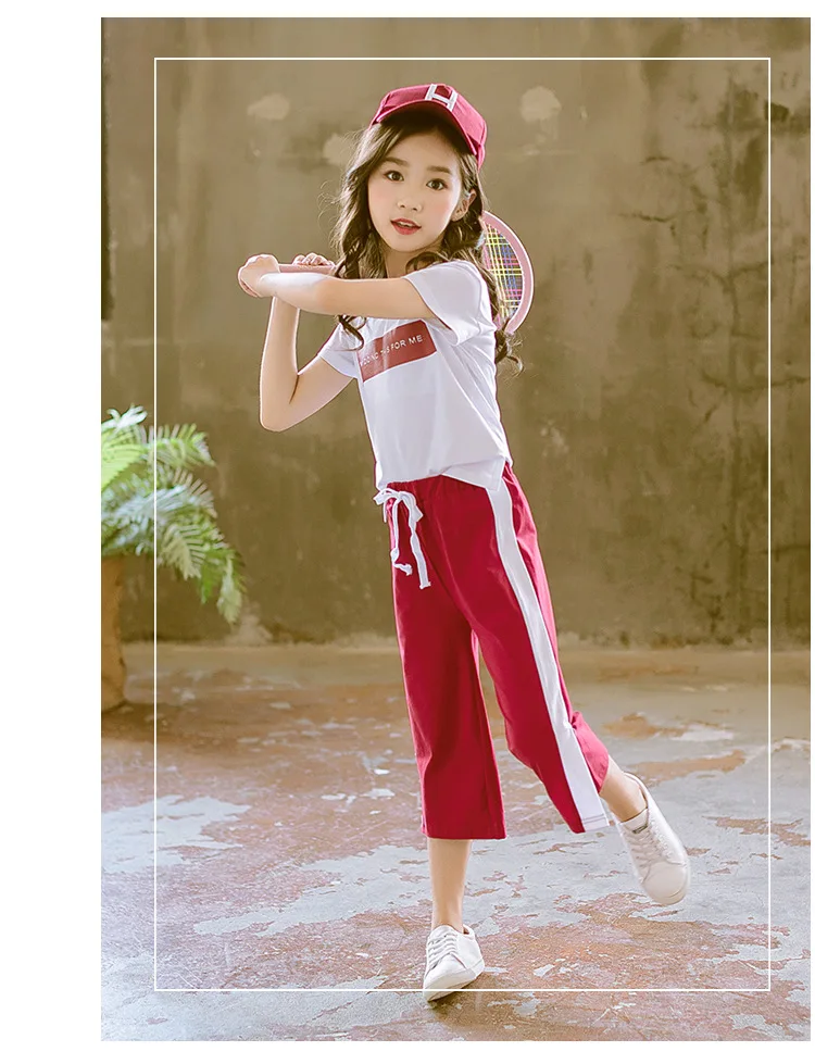 Soft Cotton Teenage Girls Clothing Set 2019 Summer Letter Print Tshirt Tops Pants 2-piece Kids Clothes Suit For Children Outfits (2)