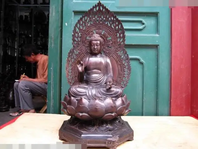 

song voge gem S6976 23 Buddhism Pure Bronze Copper lotus Tathagata Sakyamuni Amitabha Buddha Statue