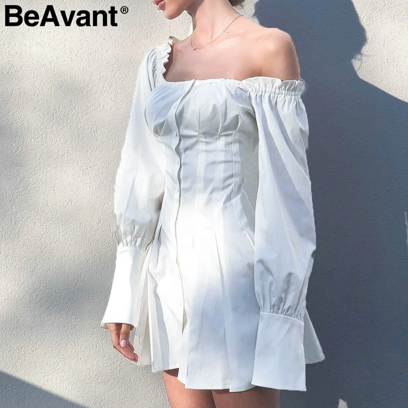 BeAvant с длинным рукавом гофрированное Белое Женское платье Элегантное