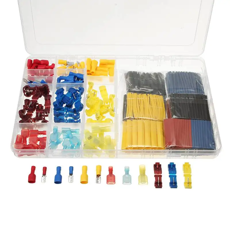 

120PCS Cold-pressed Wire Male Female Spade Terminals Connectors AWG22-10 +280PCS Heat Shrink Tube Quick Splice Wire Connector
