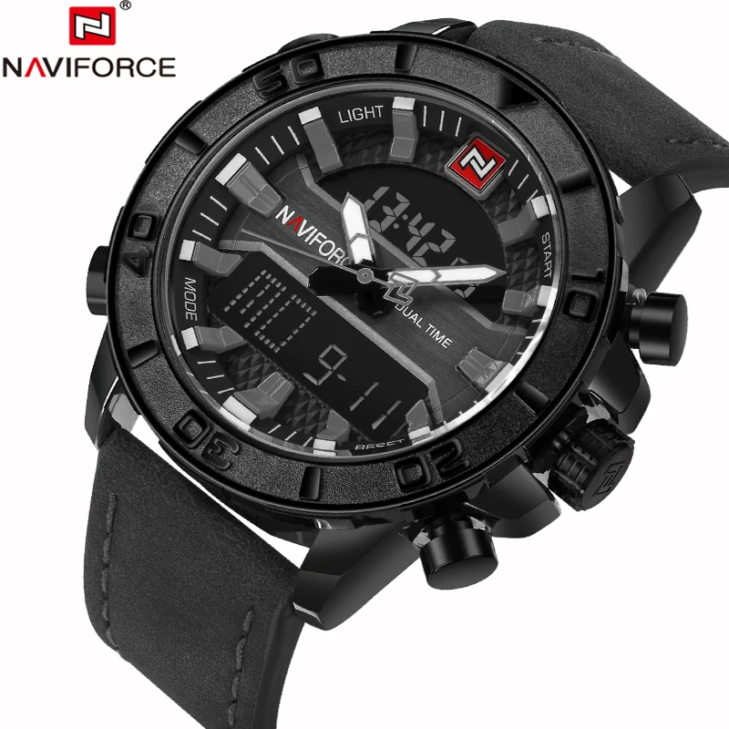 

NAVIFORCE Fashion Casual Leather Men's Quartz Analog Wristwatch Waterproof Military Army LED Outdoor Sport Watches Male Clock