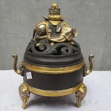 Xd 002802 фиолетовый Бронзовый 24 К Золото Gild Буддизм Слон Зун курильница Курильница