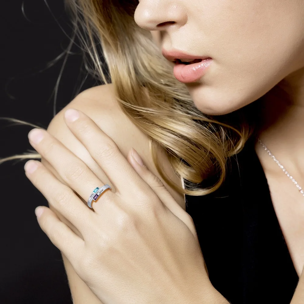 Engagement Rings 925 Sterling Silver Promise Personalized Rings Names Birthstone Jewelry Mother Daughter Ring(JewelOra RI101782)
