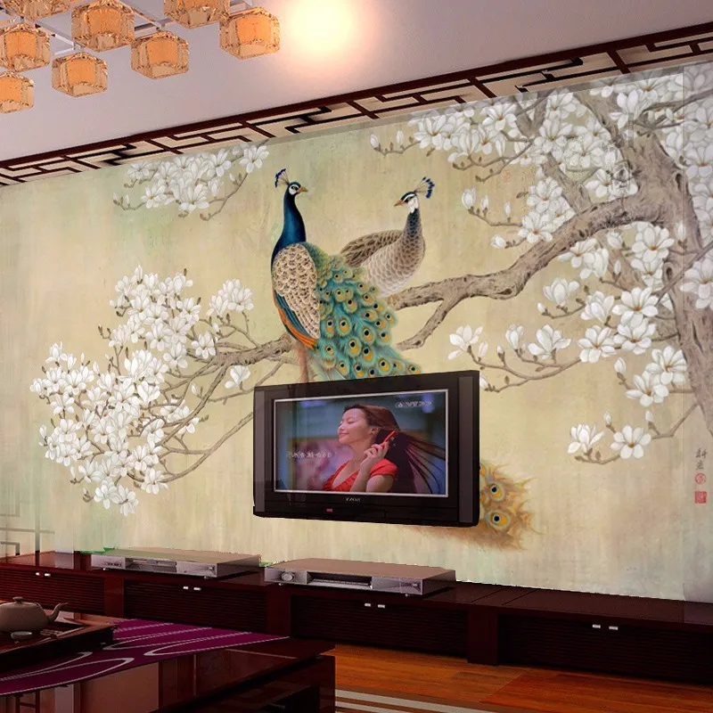 Beibehang 3d фото обои флэш китайская гостиная спальня ТВ фон птица павлин Магнолия Большие Настенные обои
