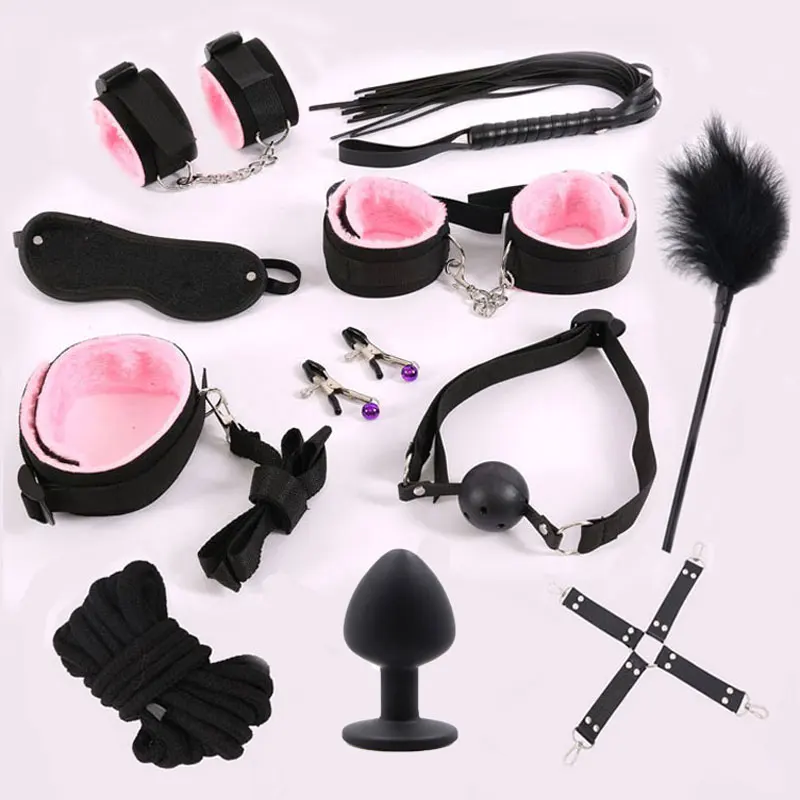 Nylon Erotic Sex Toys For Adults Sex Handcuffs Nipple Clamps Whip Mouth Gag Sex Mask Silicon Anal Plug Bdsm Bondage Set