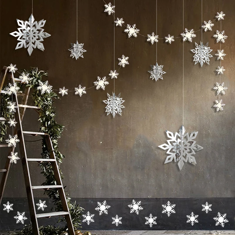 Frozen Silver Blue White Themed Party Decorations Big 3D Hanging Snowflake Garland Kit for KidBirthday Event Home Decorations