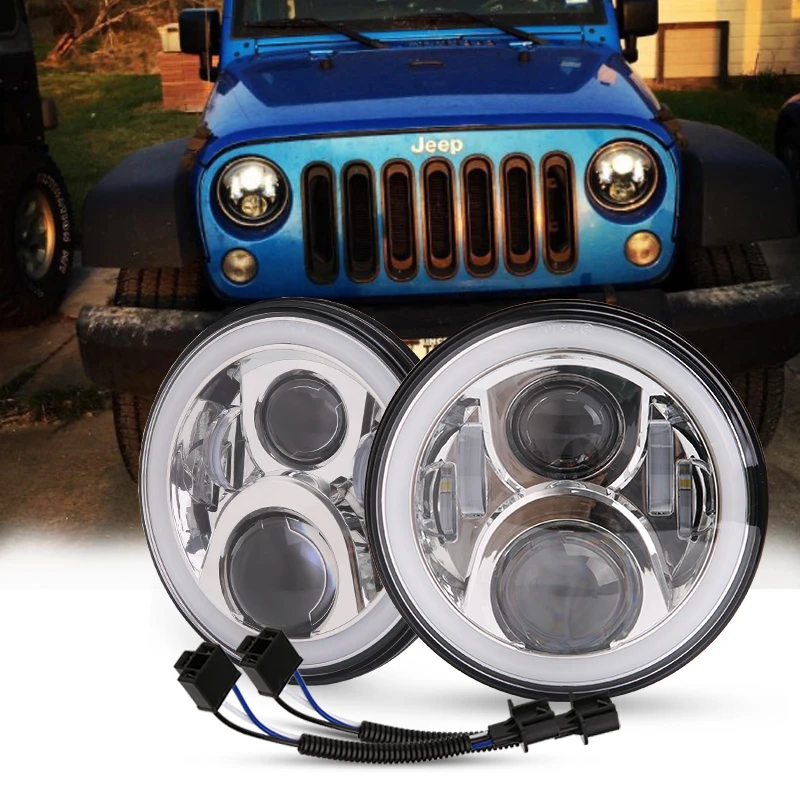 For Hummer H1 H2 Led Headlight 60w 7 Inch LED Headlights High Low Beam Angel Eye