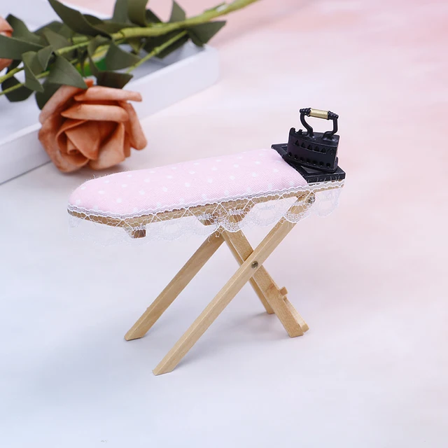 1: 12 Dollhouse Miniature Iron with Ironing Board Metal Black Iron Clothes Tool Urniture Furniture Dollhouse Room Girls Gift Toy 5