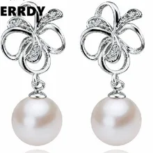 Настоящая жемчужина серебро 925 пресноводной Серьги с жемчугом модные Серьги для прекрасной невесты свадьба подарок с 8-9 мм круглый жемчуг