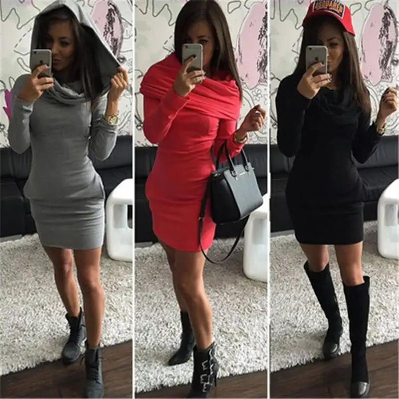 2018 осенне зимнее модное взрывное трехцветное платье свитер с капюшоном и длинным