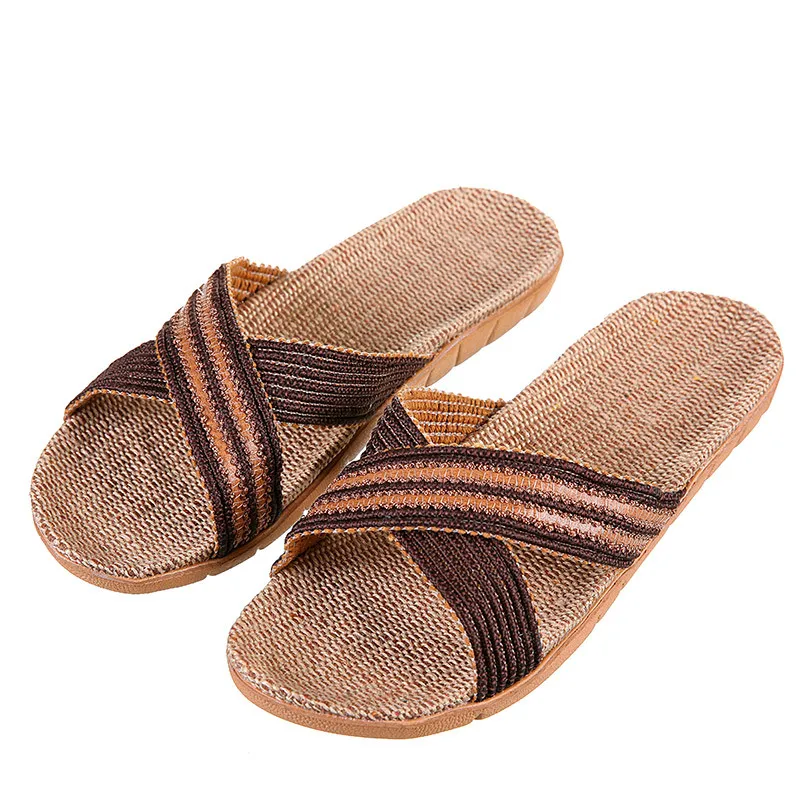 

Dropshipping New Summer Flax Flip Flop Canvas Linen Non-Slip Designer Flat Men Sandals Home Slippers Fashion Slides Straw Shoe