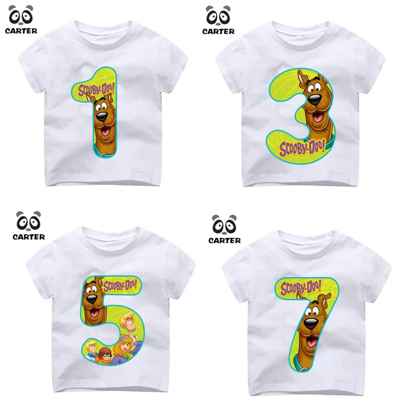 

Kid's Scooby Doo Number 1~9th Cartoon Cute Print T-shirts Boy and Girl Dog Birthday Tshirt Baby Birthday Gift Children Clothes