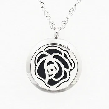 

2Style Roses 316L Stainless Steel Perfume Locket Necklace Pendant Essential Oil Diffuser Aroma Locket Pendant Whit Free Pad