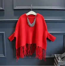 Xmas Junior Knit Tassel Sweaters Teenager Batwing Sleeve Casual Jumper Pullover 2016 Babies Autumn Winter Clothing