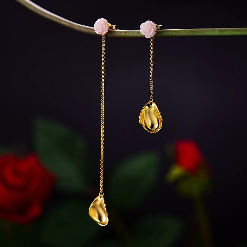 Lotus Fun 925 Sterling Silver Earrings for Women Silver Rose Flower Long Tassel Earring for Women Wedding Irregualr Drop Earring