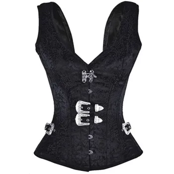 

2018 Women's Gothic Steampunk Corset Spiral Steel Boned Jacquard Overbust Corset Vest Top with Buckles Corselet Espartilhos