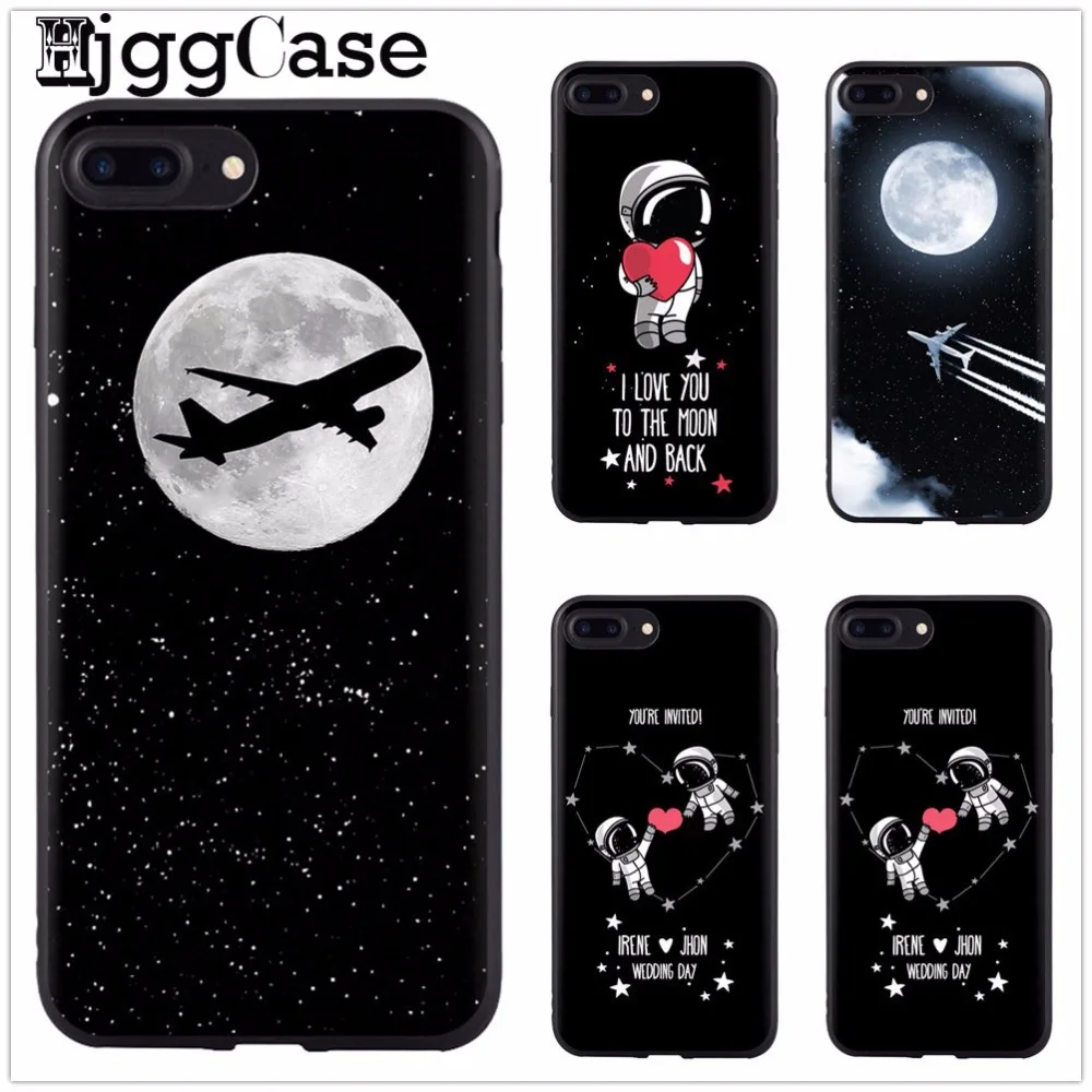 

Space girl plane moon stars astronaut valentine's day Soft Silicone Phone Case For iPhone 7 7Plus 5 5S SE 6 6S 6SPlus X 8 8Plus