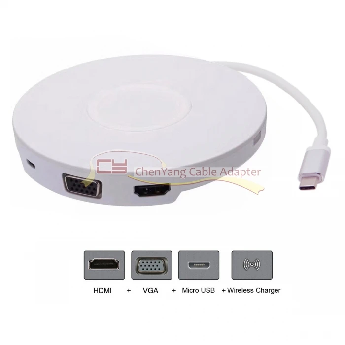 

100PCS/CY HDMI4KVGA1080PType-C USB-C Adapter with Wireless Charge for Laptop&Mac book&iPhone USB-C Digital AV Multiport Adapter