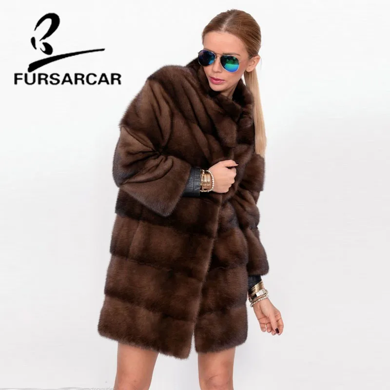 Новинка 2020 шубы FURSARCAR из натурального меха норки Женская Роскошная Толстая