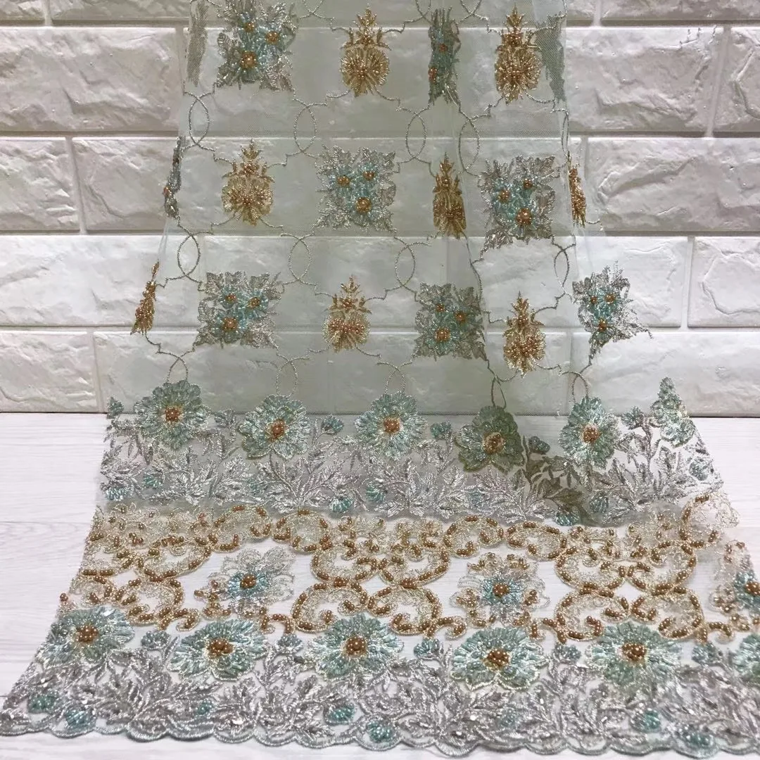 

Beautifical French lace fabrics Latest style nigerian net lace Handmade beaded mix sequins for dresses 5yards/lot ML5N563