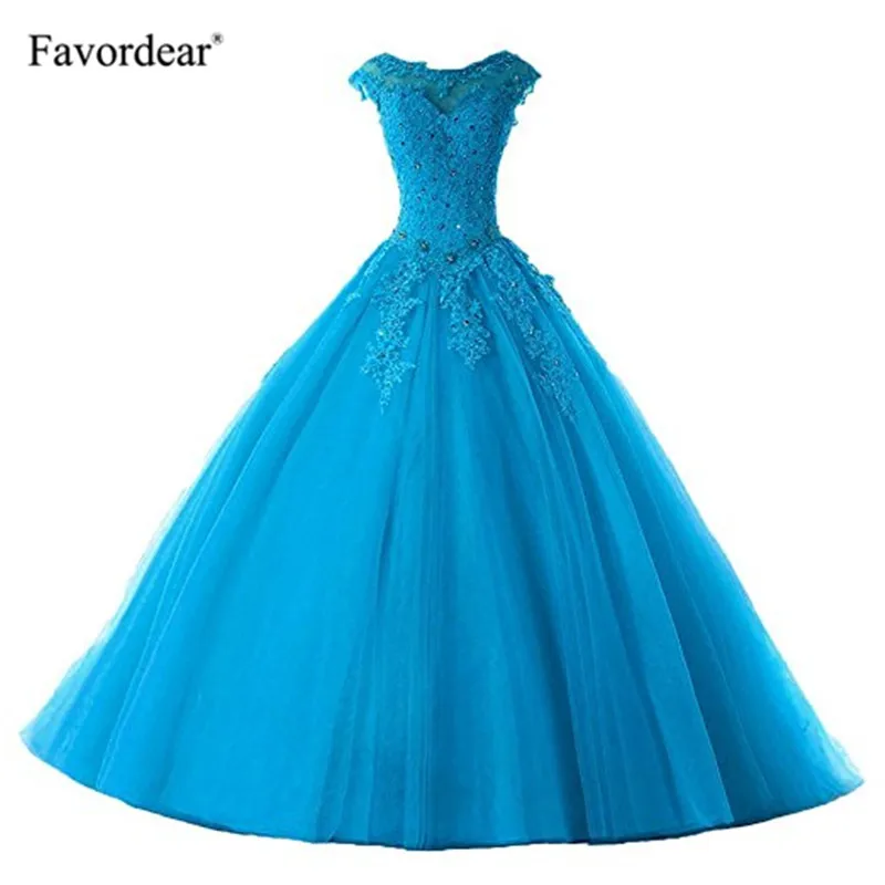 Favordear avordear Новая коллекция Quinceanera 15 лет Vestidos De 15 Anos Высокая шея Румяна Бальные платья - Цвет: blue