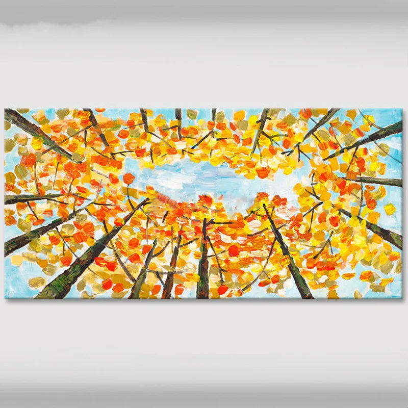 

Large Canvas Painting Hand Painted Abstract Landscape Oil Paintings Modern Home Decor Wall Art Knife Yellow Red Trees Pictures