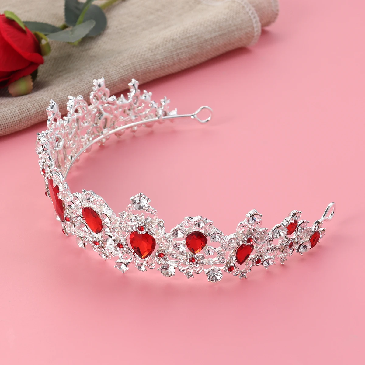 Королевская Хрустальная тиара свадебная корона принцесса головные уборы Свадебные аксессуары для волос(серебряная основа, красный