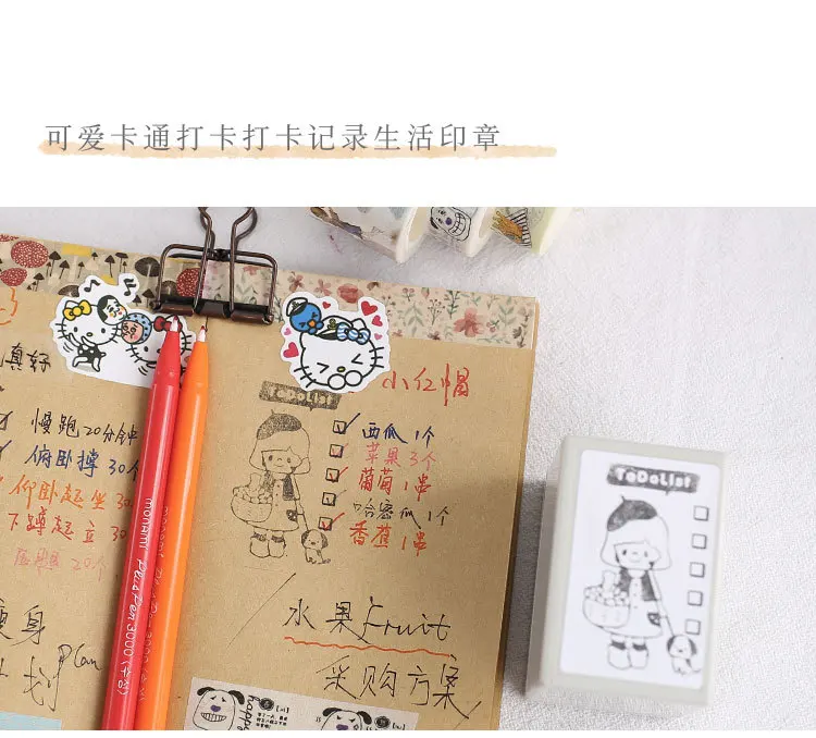Корейский Канцелярские тетрадь аксессуары для планировщика, чтобы сделать список план штамп школы милый Kawaii Diy инструмент Ежедневный дневник трекер печать штамп - Цвет: Little Girl TO DO
