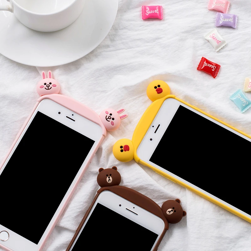 

3D Cute Soft phone Case Cover for iphone X 8 7 plus 6 6S Plus Super lovely Korea Cartoon brown bear rabbit Duck Silicon cases