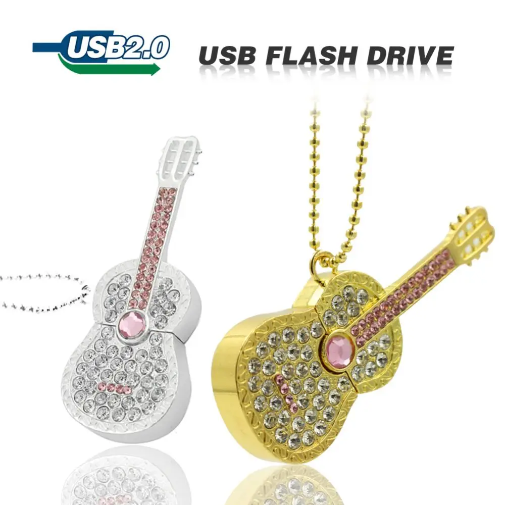 

usb flash drive color diamond metal 100% full pen drive 8GB 16GB 32GB 64GB U Disk Crystal Guitar drive pendrive memory stick