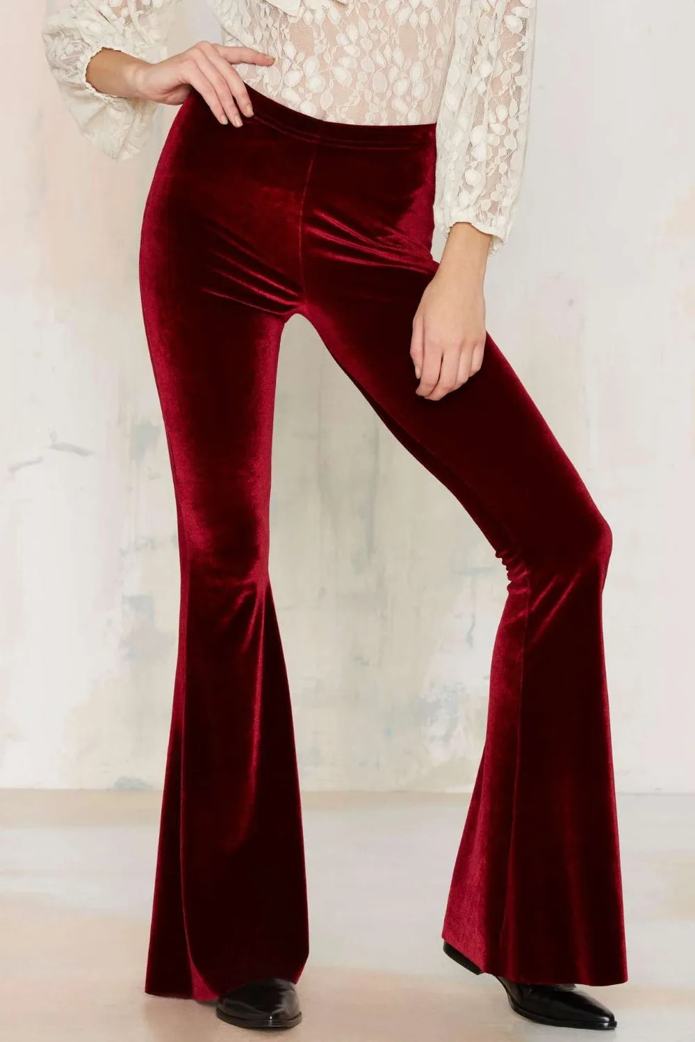 BKLD, модные бархатные женские брюки, Осень-зима, расклешенные брюки с высокой талией, брюки в уличном стиле, женские брюки-клеш