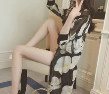 2016 Fashion Casual Summer Women Blouses Loose Long Printing Half Sleeve Women women Tops Shirts Chiffon Stand Sexy Vestidos