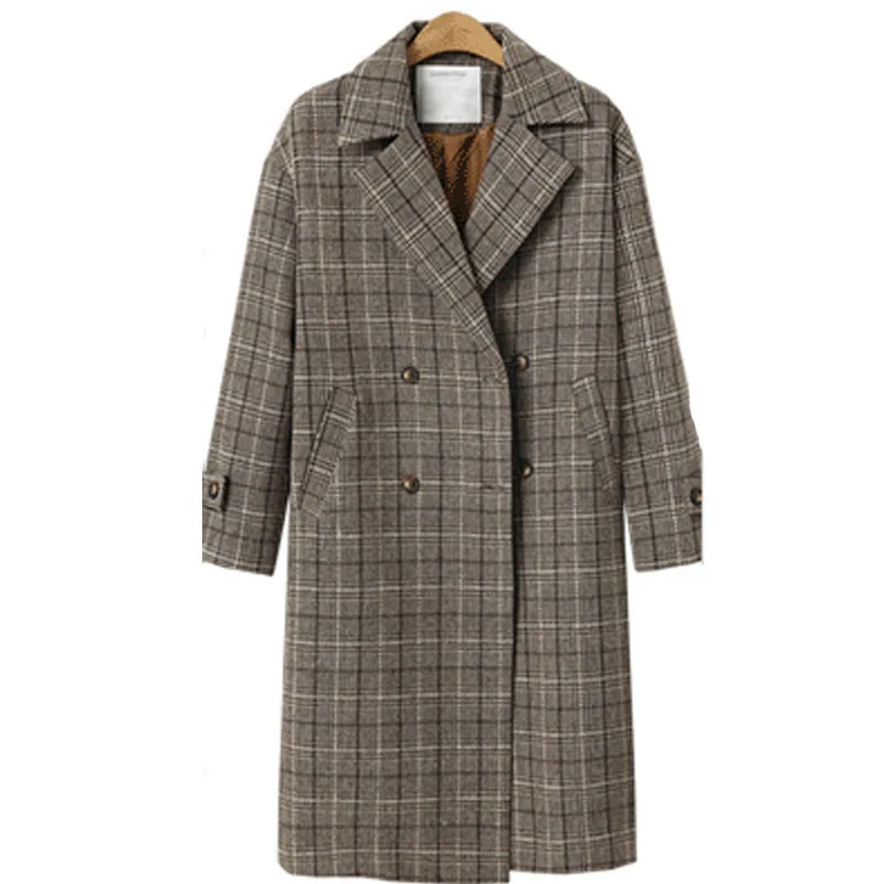 Зима, европейский стиль, женские куртки размера плюс XL-5XL, женское плотное базовое пальто, свободное, в клетку, двубортное, Брендовое, Outerewar