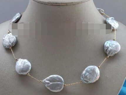 

HOT 00315 19" Natural Gray Baroque Reborn keshi Pearl Necklace Chain 14k
