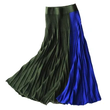 Теплая зимняя плиссированная юбка, Женская кашемировая юбка контрастного цвета, новинка, осенняя длинная эластичная плиссированная Толстая Вязаная Шерстяная Юбка