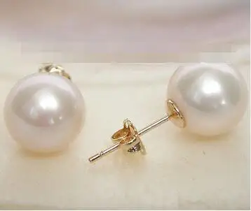 

Shipping >>>> new hot AAA Natural 8.5mm perfect round white pearls Earring 14K solid gold post
