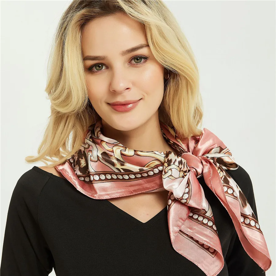 Foreign Trade Summer Satin Scarves Women Leopard Print Square Scarf 90cm Big Size Beach Pashmina Female Shawl Muslim Hijab Red |