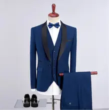 Men Suits for Wedding with Pants Grey Blue Black Notch Lapel One Button Costume Homme Mariage Terno Masculino Trajes 3 PIECES pocket notch lapel grid one button coat