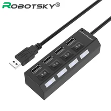 Robotsky USB 2,0 концентратор 4 порта Высокоскоростной USB разветвитель с Светодиодный индикатор включения/выключения для настольного компьютера ноутбука