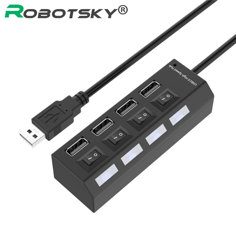 Концентратор Robotsky с 4 портами USB 2 0 высокоскоростной разветвитель светодиодный