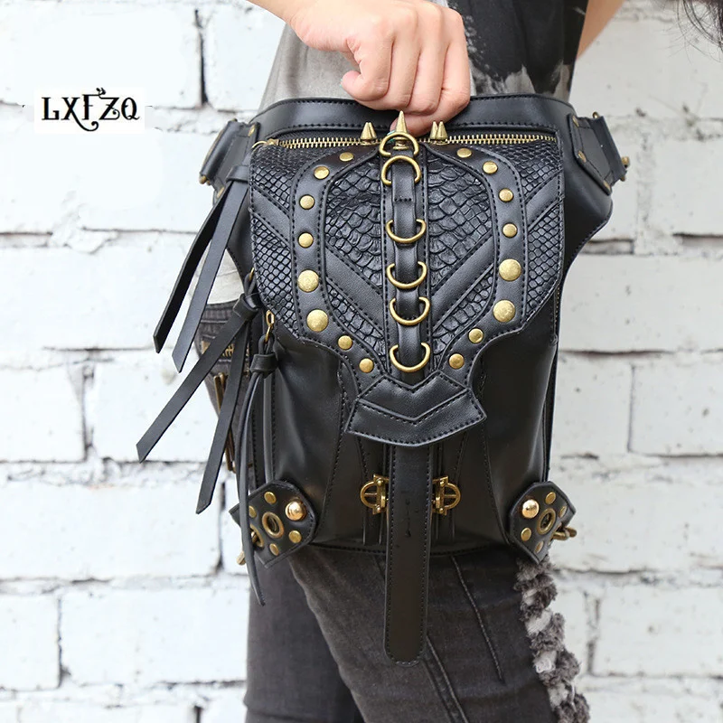 

carteras mujer Steam punk bag thigh Motor leg Outlaw Pack Holster Protected Purse Shoulder Backpack Purse PU leather women bag