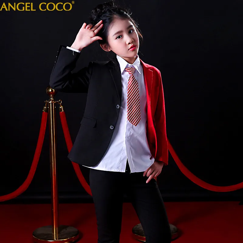 

2018 Fashion Girls Suits + Pants+Tie 3 Pieces Suit Sets Children'S Clothing Big Girls Casual Suit Color Mixed Colors Small Suit