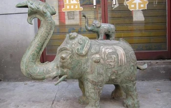 

Chinese Old Bronze Copper silver-gilt peace Lucky Elephant Zun statue