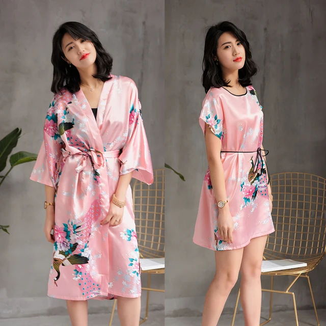 Sexy Wedding Bride Bridesmaid Robe Set 2018 Summer Ladies Rayon Kimono Bathrobe Gown Flower&Peacock 2PCS Sleepwear Nightwear